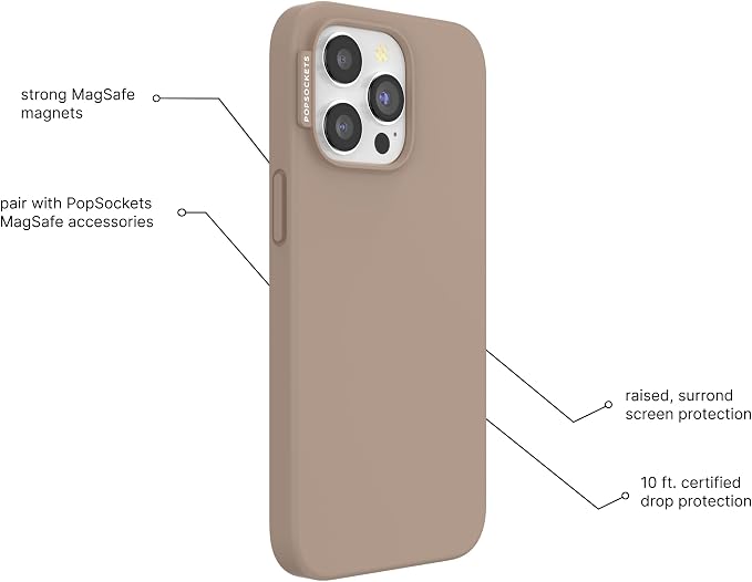 PopSockets iPhone 13 Pro Phone Case with MagSafe- Latte | Magnetic, Wireless Charging, Camera & Drop Protection, Brown, Plain, Cream, Beige, Summer Spring