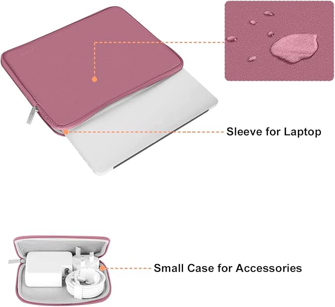 MOSISO Laptop Case 13.3 inch, 13-13.3 inch Laptop Sleeve Bag Compatible with MacBook Air/Pro 13 / Pro 14, HP Dell ASUS Lenovo Notebook, Neoprene Computer Sleeve Bag with Small Case, Dusty Rose