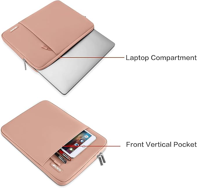 MOSISO Laptop Case 13.3 inch, 13-13.3 inch Laptop Sleeve Compatible with MacBook Air/Pro 13 / Pro 14, HP Dell ASUS Lenovo Notebook, Polyester Vertical Computer Sleeve Bag with Pocket, Salmon Pink