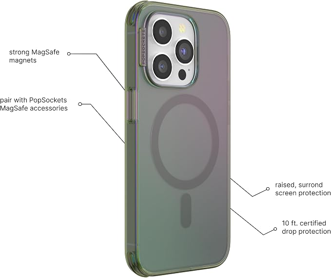 PopSockets iPhone 15 Pro Phone Case with MagSafe- Nightshade | Magnetic, Wireless Charging, Camera & Drop Protection, Green, Teal, Turquoise, iPad, Removable, Popper