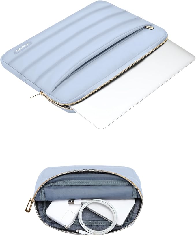 MOSISO 13.3 inch Laptop Case, 13-13.3 inch Puffy Laptop Sleeve Compatible with MacBook Air 13 13.6 M4 M3 M2 M1/Pro 13/Pro 14, HP Dell ASUS Lenovo,Polyester Horizontal Bag with Small Case, Baby Blue