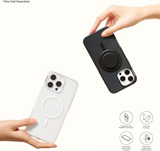 PopSockets iPhone 16 Pro Phone Case with MagSafe- Black Translucent | Magnetic, Wireless Charging, Camera & Drop Protection, Black, Electronic Accessories, For iPad/Kindle/iPhone/Android
