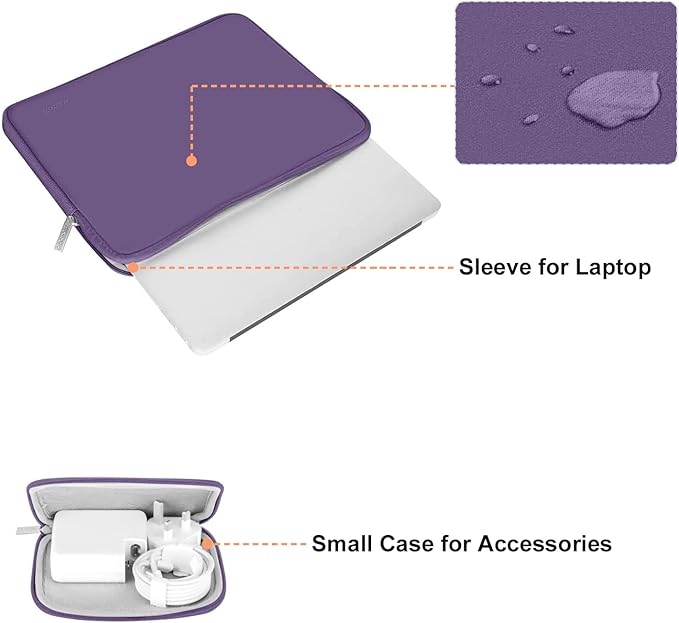 MOSISO Laptop Case 13.3 inch, 13-13.3 inch Laptop Sleeve Bag Compatible with MacBook Air/Pro 13 / Pro 14, HP Dell ASUS Lenovo Notebook, Neoprene Computer Sleeve Bag with Small Case, Grape Purple
