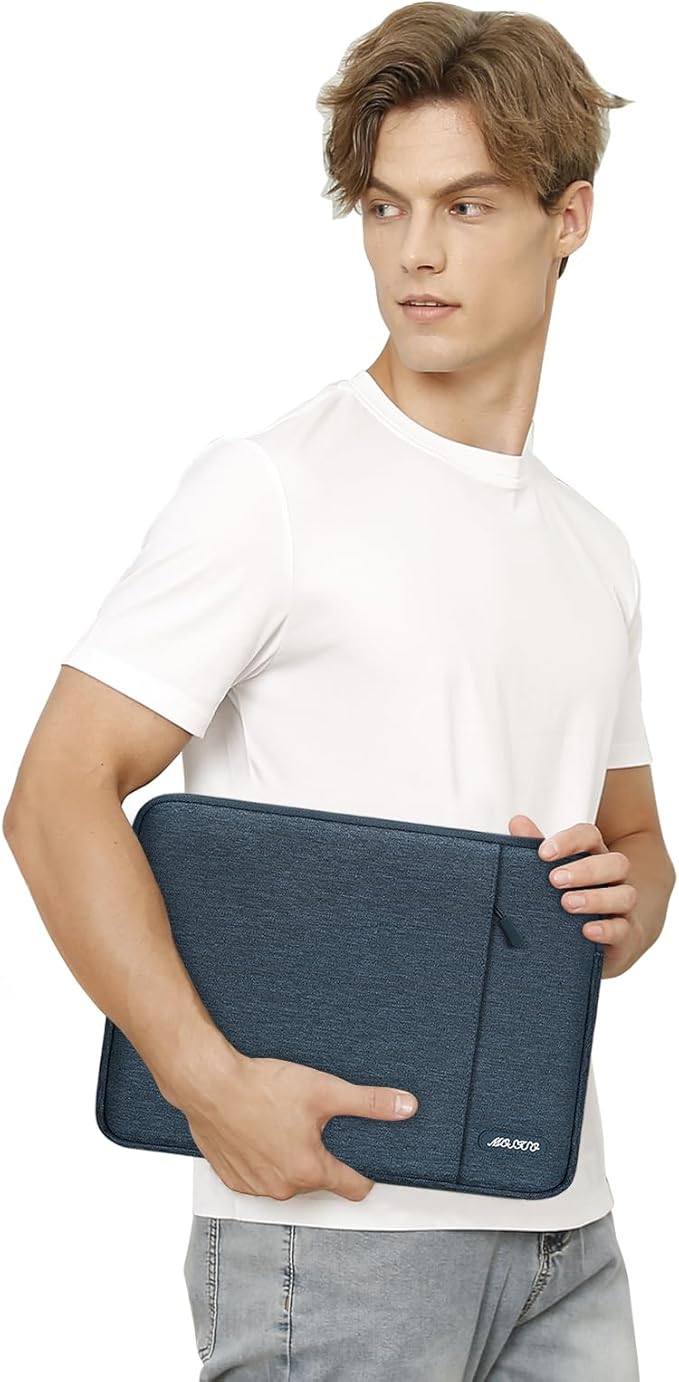 MOSISO Laptop Case 13.3 inch, 13-13.3 inch Laptop Sleeve Compatible with MacBook Air/Pro 13 / Pro 14, HP Dell ASUS Lenovo Notebook, Polyester Vertical Computer Sleeve Bag with Pocket, Haze Blue