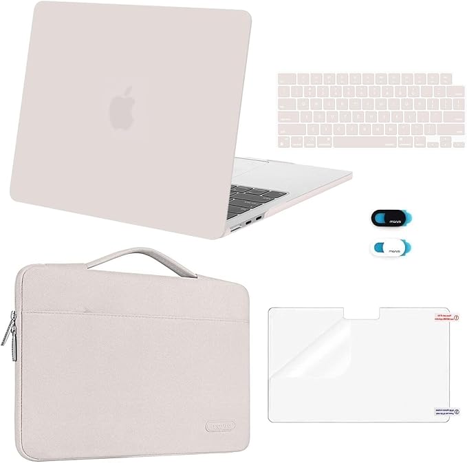 MOSISO Compatible with MacBook Air 13 inch Case 2025 2024 2023 2022 M4 A3240 M3 A3113 M2 A2681, Hard Shell&Sleeve Bag&Keyboard Skin&Webcam Cover&Screen Film for MacBook Air 13.6 inch, Stone Gray