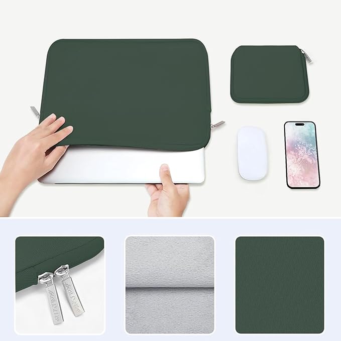 MOSISO Laptop Case 13 inch, 13 inch Laptop Sleeve Bag Compatible with MacBook Air 13 M4 M3 M2 M1 2025-2018 / Pro 13 M2 M1 2025-2016, Neoprene Computer Sleeve Bag with Small Case, Midnight Green