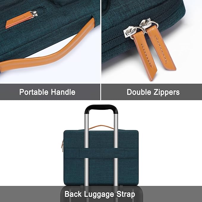MOSISO 360 Protective Laptop Case 13.3 inch, 13-13.3 inch Laptop Sleeve Compatible with MacBook Air/Pro 13 / Pro 14,HP Dell Acer ASUS,Side Open Carrying Case with 4 Zipper Pockets&Handle, Teal Green