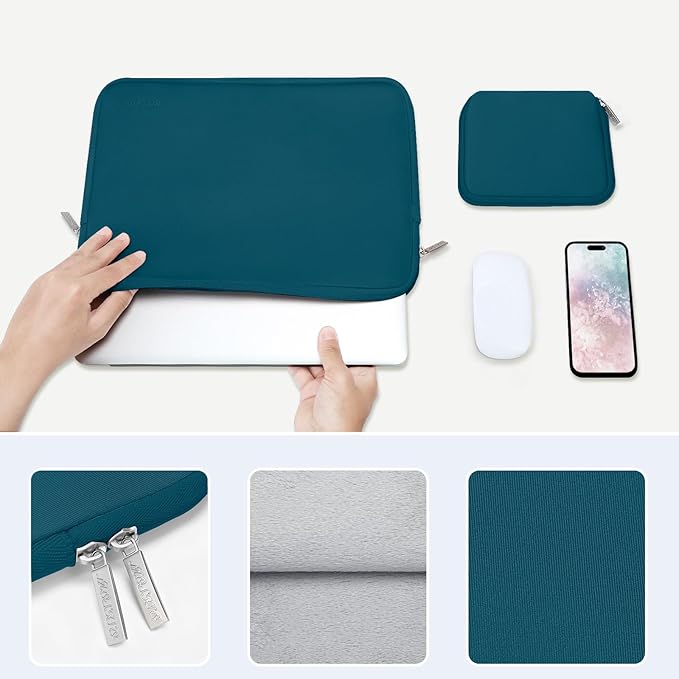 MOSISO Laptop Case 13.3 inch, 13-13.3 inch Laptop Sleeve Bag Compatible with MacBook Air/Pro 13 / Pro 14, HP Dell ASUS Lenovo Notebook, Neoprene Computer Sleeve Bag with Small Case, Deep Teal