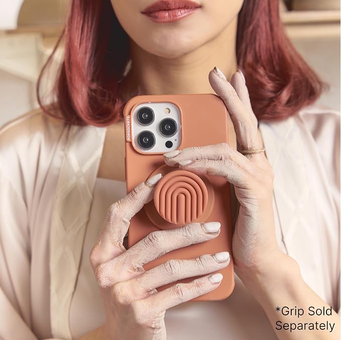 PopSockets iPhone 15 Phone Case with MagSafe, Wireless Charging Compatible, Neutral - Terra-Cotta