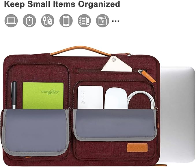 MOSISO 360 Protective Laptop Case 15 inch, 15 inch Laptop Sleeve Compatible with MacBook Air M4 M3 M2 2025 2024 2023, Dell XPS Plus, Side Open Carrying Case with 4 Zipper Pockets&Handle, Wine Red