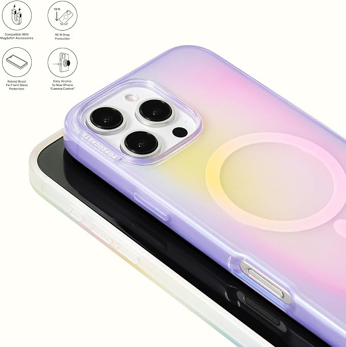 PopSockets iPhone 16 Phone Case with MagSafe- Aura | Magnetic, Wireless Charging, Camera & Drop Protection, Purple, Aura, Electronic Accessories, For iPad/Kindle/iPhone/Android