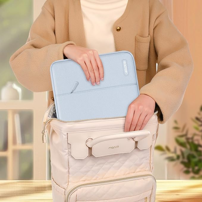 MOSISO Laptop Case 13 inch, 13 inch Laptop Sleeve Compatible with MacBook Air M4 M3 M2 M1 2025-2018 / Pro M2 M1 2025-2016, Polyester Vertical Computer Sleeve Bag with Pocket, Baby Blue