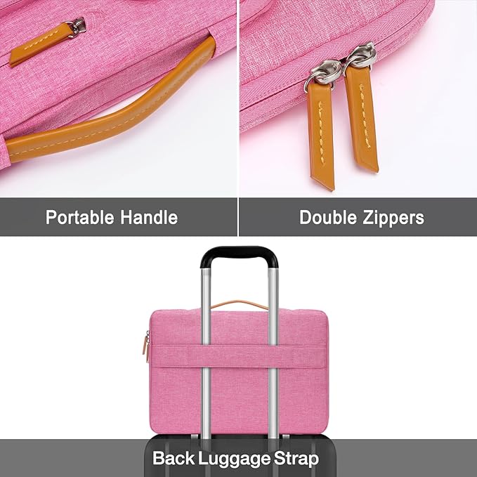 MOSISO 360 Protective Laptop Case 15 inch, 15 inch Laptop Sleeve Compatible with MacBook Air M4 M3 M2 2025 2024 2023, Dell XPS Plus, Side Open Carrying Case with 4 Zipper Pockets&Handle, Rose Red