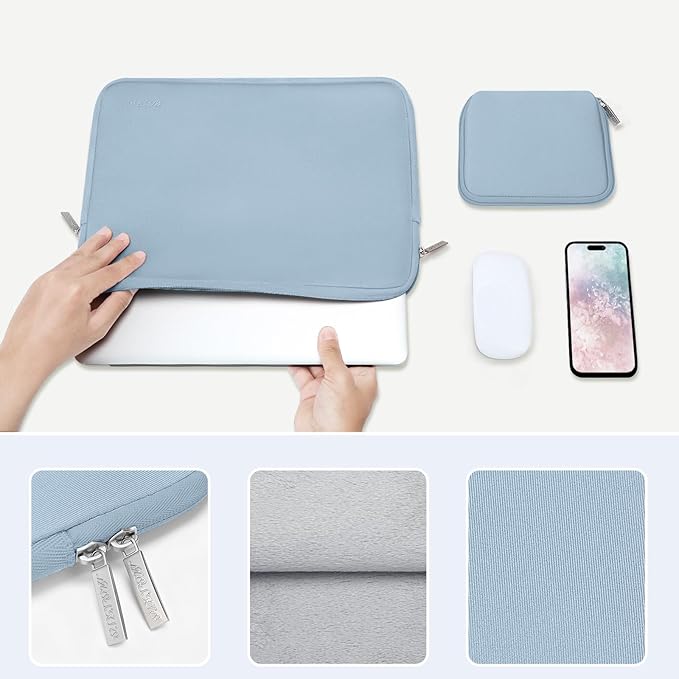 MOSISO Laptop Case 14 inch, 14 inch Laptop Sleeve Bag Compatible with HP Lenovo Dell ASUS Acer, HP Stream, Dell Latitude, Lenovo IdeaPad, Neoprene Computer Sleeve Bag with Small Case, Airy Blue