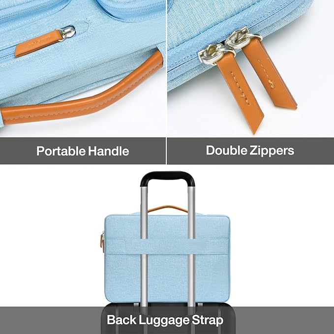 MOSISO 360 Protective Laptop Case 13 inch, 13 inch Laptop Sleeve Compatible with MacBook Air M4 M3 M2 M1 2025-2018/Pro M2 M1 2025-2016, Side Open Carrying Case with 4 Zipper Pockets&Handle, Air Blue