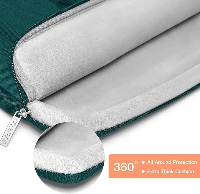 MOSISO 360 Protective Laptop Case 13.3 inch, 13-13.3 inch Laptop Sleeve Compatible with MacBook Air/Pro 13 / Pro 14, HP Dell ASUS Lenovo, Side Open Bag with 2 Raised&1 Flapover Pockets, Teal Green