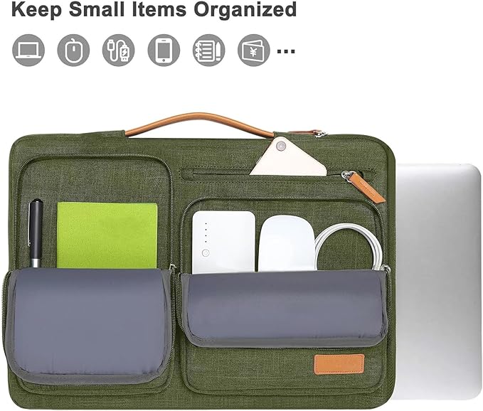 MOSISO 360 Protective Laptop Case 15 inch, 15 inch Laptop Sleeve Compatible with MacBook Air M4 M3 M2 2025 2024 2023, Dell XPS Plus, Side Open Carrying Case with 4 Zipper Pockets&Handle, Olive Green