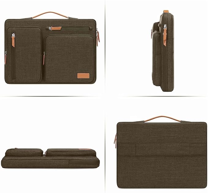 MOSISO 360 Protective Laptop Case 15 inch, 15 inch Laptop Sleeve Compatible with MacBook Air M4 M3 M2 2025 2024 2023, Dell XPS Plus, Side Open Carrying Case with 4 Zipper Pockets&Handle, Carob Brown