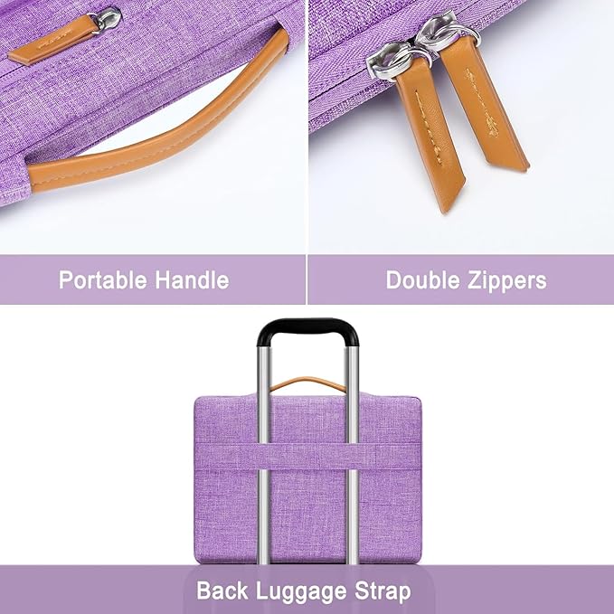 MOSISO 360 Protective Laptop Case 13.3 inch, 13-13.3 inch Laptop Sleeve Compatible with MacBook Air/Pro 13 / Pro 14,HP Dell Acer ASUS,Side Open Carrying Case with 4 Zipper Pockets&Handle, Lilac
