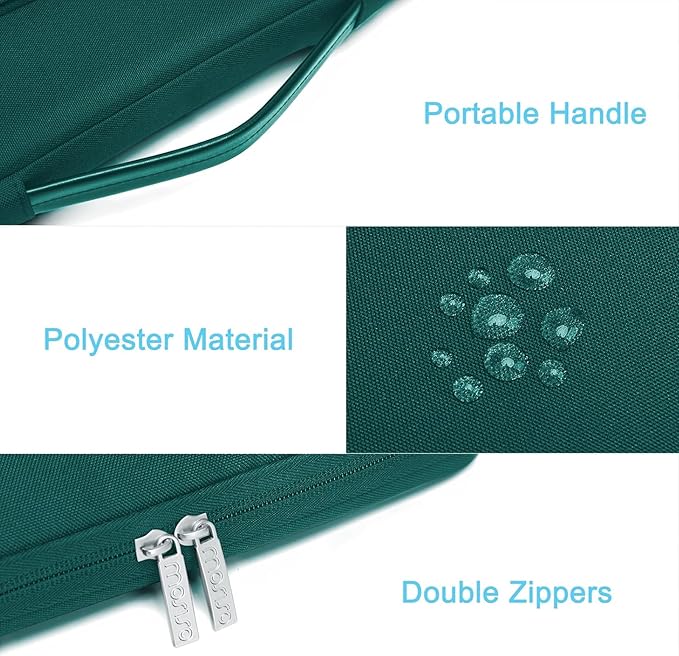 MOSISO 360 Protective Laptop Case 13.3 inch, 13-13.3 inch Laptop Sleeve Compatible with MacBook Air/Pro 13 / Pro 14, HP Dell ASUS Lenovo, Side Open Bag with 2 Raised&1 Flapover Pockets, Teal Green