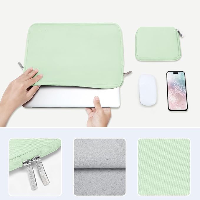 MOSISO Laptop Case 15 inch, 15 inch Laptop Sleeve Bag Compatible with MacBook Air 15 M4 A3241 M3 A3114 M2 A2941 2025 2024 2023, Dell XPS 15, Neoprene Computer Sleeve Bag with Small Case,Honeydew Green