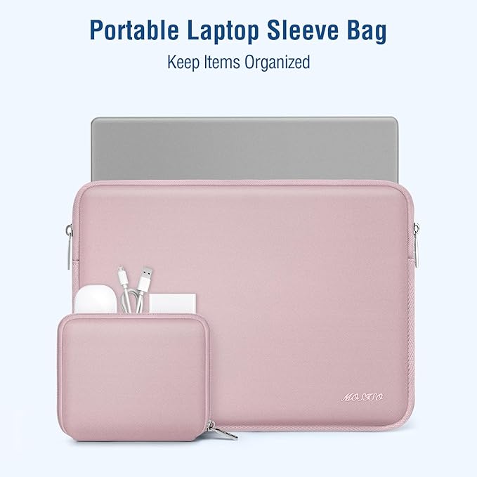 MOSISO Laptop Case 14 inch, 14 inch Laptop Sleeve Bag Compatible with HP Lenovo Dell ASUS Acer, HP Stream, Dell Latitude, Lenovo IdeaPad, Neoprene Computer Sleeve Bag with Small Case, Baby Pink