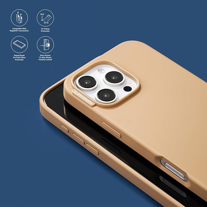 PopSockets iPhone 16 Pro Phone Case with MagSafe- Latte | Magnetic, Wireless Charging, Camera & Drop Protection, Brown, Plain, Cream, Beige, Summer Spring