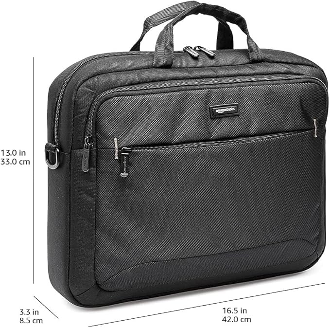 Amazon Basics Laptop Carrying Case with Shoulder Strap and Handle, Large Capacity, 15.6 in, Black