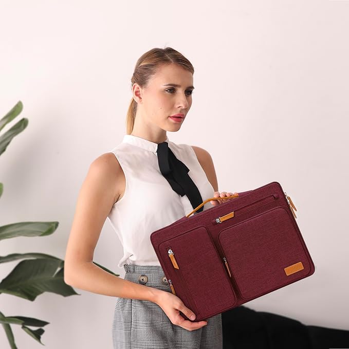 MOSISO 360 Protective Laptop Case 15 inch, 15 inch Laptop Sleeve Compatible with MacBook Air M4 M3 M2 2025 2024 2023, Dell XPS Plus, Side Open Carrying Case with 4 Zipper Pockets&Handle, Wine Red