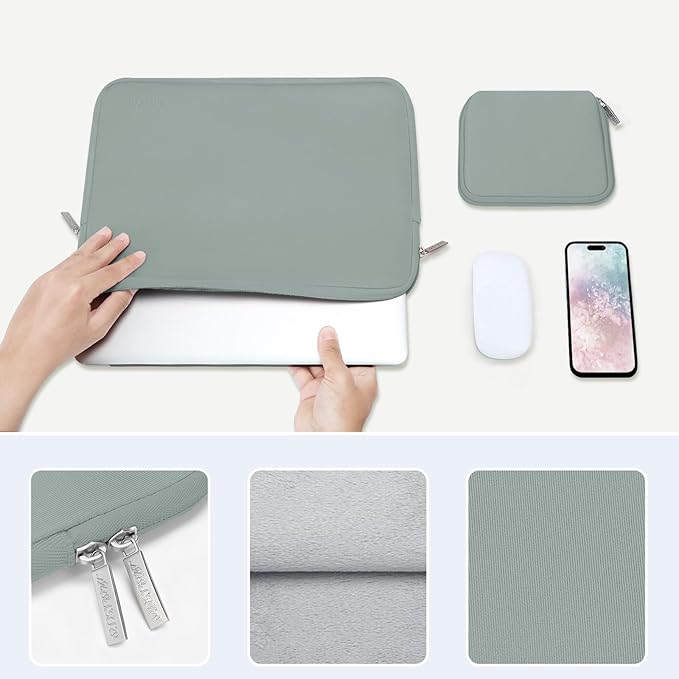 MOSISO Laptop Case 15 inch, 15 inch Laptop Sleeve Bag Compatible with MacBook Air 15 M4 A3241 M3 A3114 M2 A2941 2025 2024 2023, Dell XPS 15, Neoprene Computer Sleeve Bag with Small Case, Antique Green