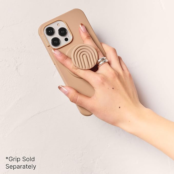 PopSockets iPhone 15 Pro Max Phone Case w/MagSafe- Latte | Magnetic, Wireless Charging, Camera & Drop Protection, Brown, Plain, Cream, Beige, Summer Spring