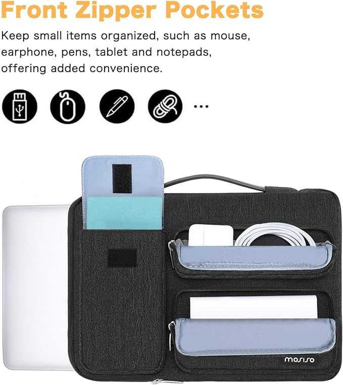 MOSISO 360 Protective Laptop Case 15 inch, Laptop Sleeve Compatible with MacBook Air 15 M4 A3241 M3 A3114 M2 A2941 2025-2023, Dell XPS 15, Side Open Bag with 2 Raised&1 Flapover Pockets, Slate Gray