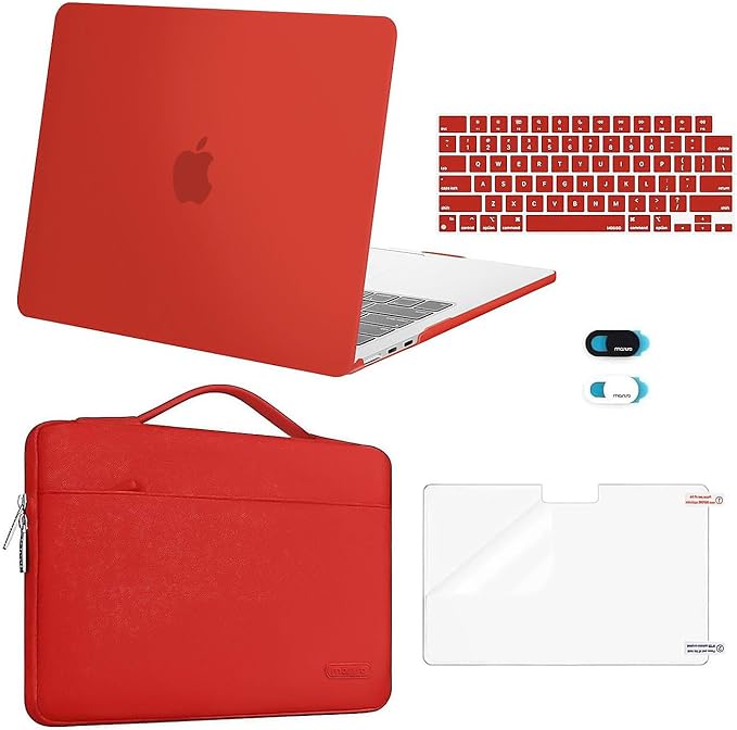 MOSISO Compatible with MacBook Air 13 inch Case 2025 2024 2023 2022 M4 A3240 M3 A3113 M2 A2681, Hard Shell&Sleeve Bag&Keyboard Skin&Webcam Cover&Screen Film for MacBook Air 13.6 inch, Red