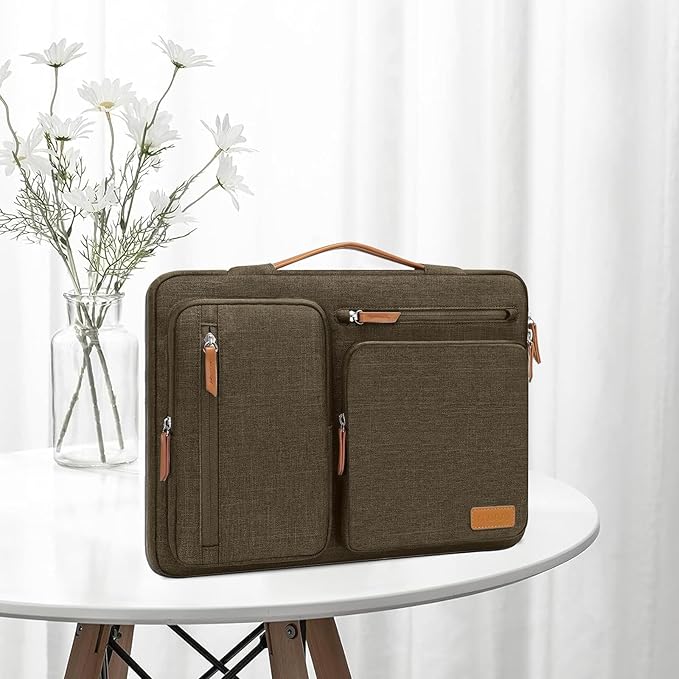 MOSISO 360 Protective Laptop Case 15 inch, 15 inch Laptop Sleeve Compatible with MacBook Air M4 M3 M2 2025 2024 2023, Dell XPS Plus, Side Open Carrying Case with 4 Zipper Pockets&Handle, Carob Brown