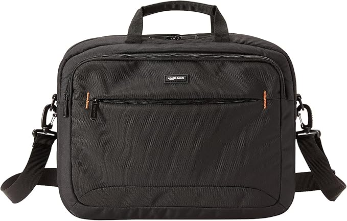 Amazon Basics Laptop Carrying Case with Shoulder Strap and Handle, Large Capacity, 15.6 in, Black