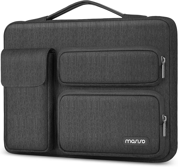 MOSISO 360 Protective Laptop Case 15 inch, Laptop Sleeve Compatible with MacBook Air 15 M4 A3241 M3 A3114 M2 A2941 2025-2023, Dell XPS 15, Side Open Bag with 2 Raised&1 Flapover Pockets, Slate Gray