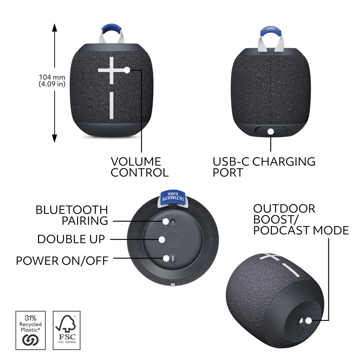 Ultimate Ears UEWONDER4BLK WonderBoom 4 Portable Bluetooth Speaker - Active Black