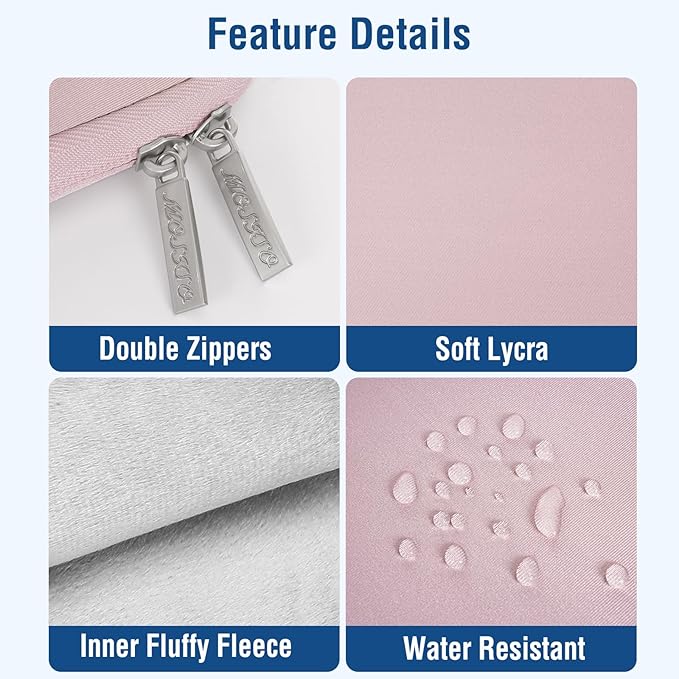 MOSISO Laptop Case 16 inch, 15-15.6 inch Laptop Sleeve Bag Compatible with MacBook Pro 16 inch, HP, Acer, Dell, Lenovo, ASUS Notebook, Neoprene Computer Sleeve Bag with Small Case, Baby Pink