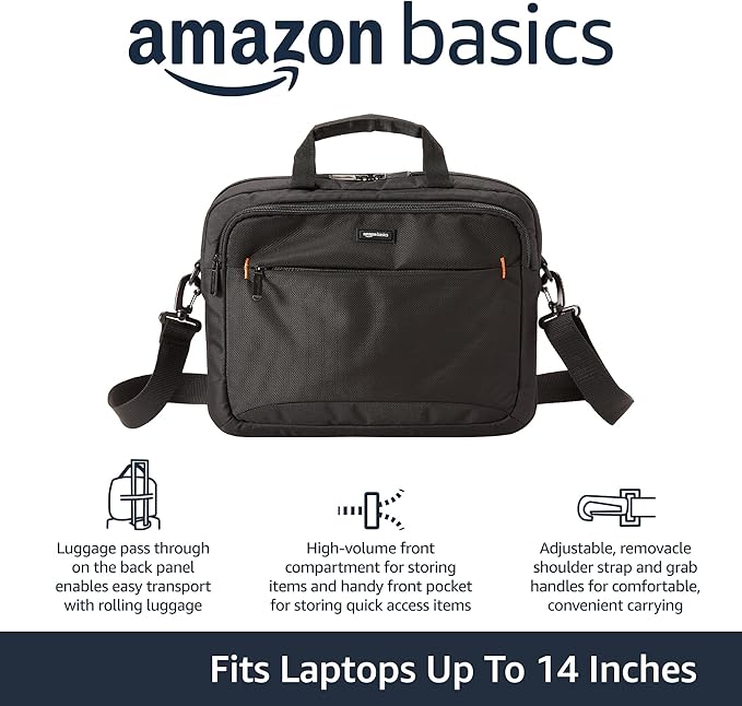 Amazon Basics 14 Inch Laptop and Tablet Shoulder Bag Carrying Case, Black, 24-Pack | 14 inch, Shoulder Strap, 24-pack
