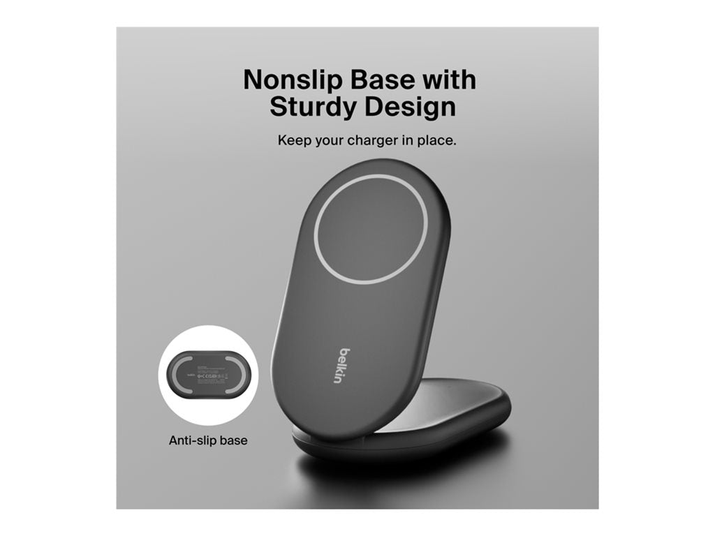 Belkin BoostCharge - Wireless charging stand - magnetic, foldable, with Qi2 + AC power adapter - 15 Watt - 3 A - Fast Charge, WIB007TTBK