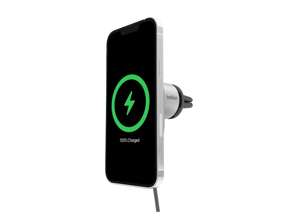Belkin - Car wireless charging holder - magnetic with Qi2 + car power adapter - 15 Watt - Fast Charge - gray WIC008BTGR-V2