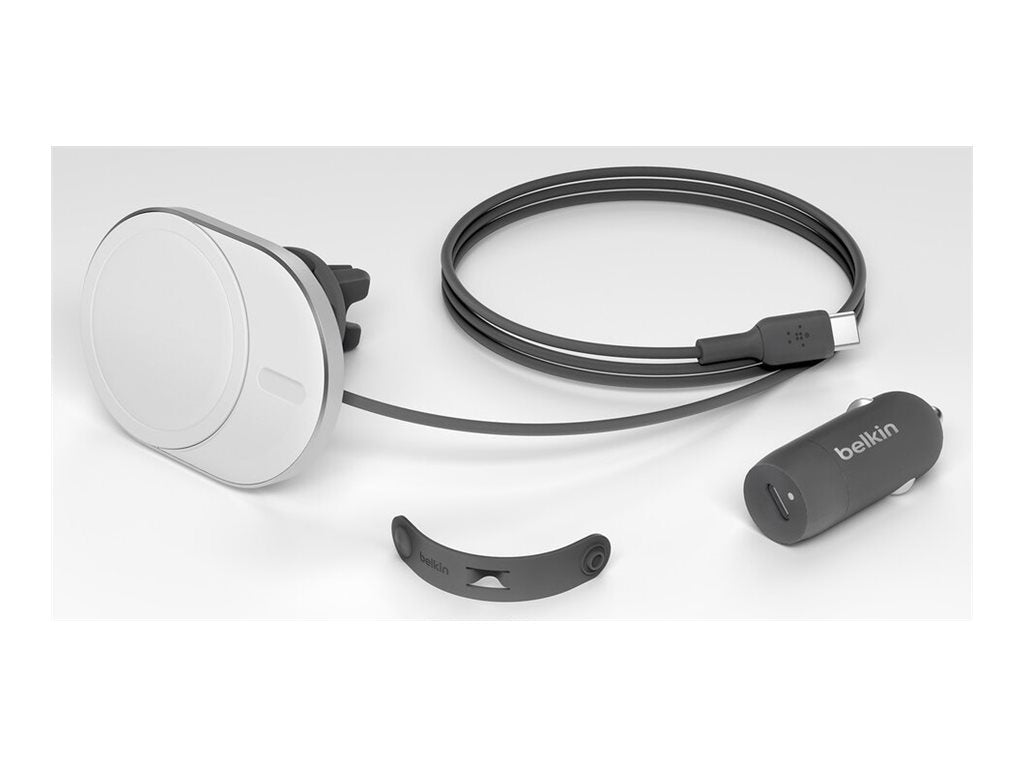 Belkin - Car wireless charging holder - magnetic with Qi2 + car power adapter - 15 Watt - Fast Charge - gray WIC008BTGR-V2