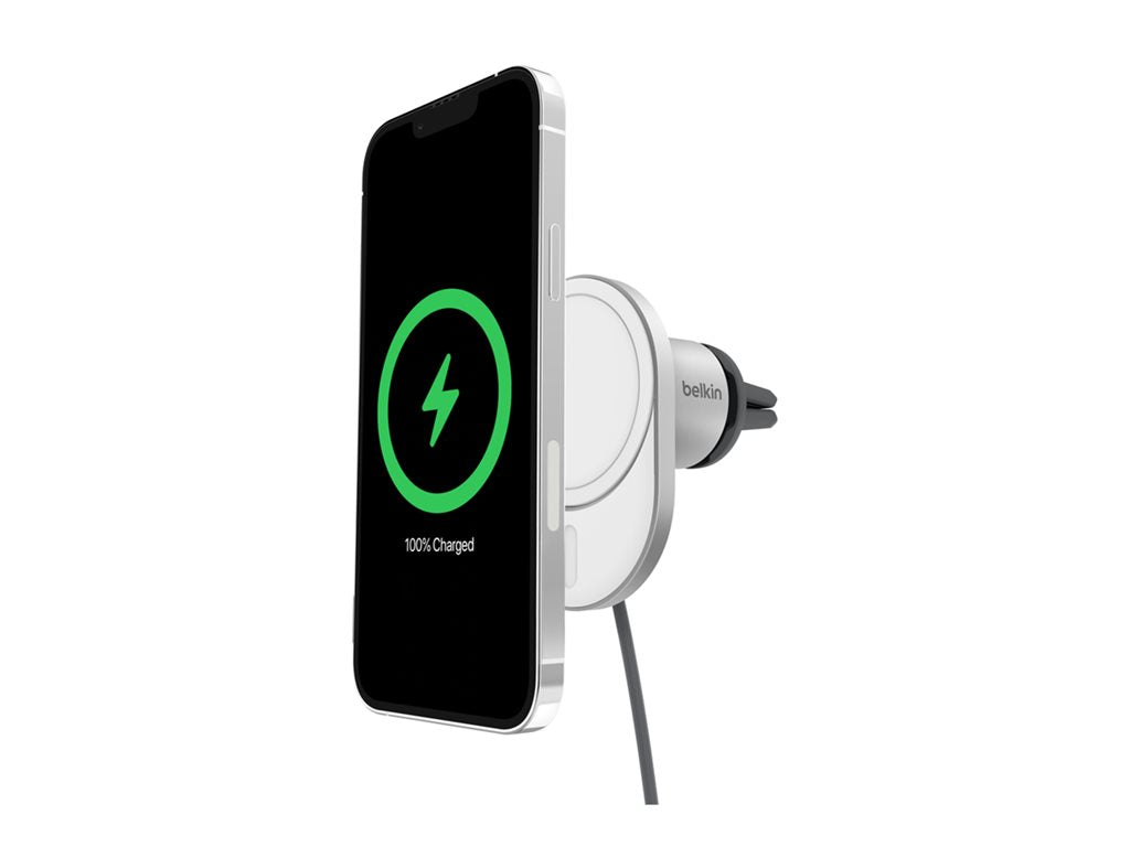 Belkin - Car wireless charging holder - magnetic with Qi2 + car power adapter - 15 Watt - Fast Charge - gray WIC008BTGR-V2