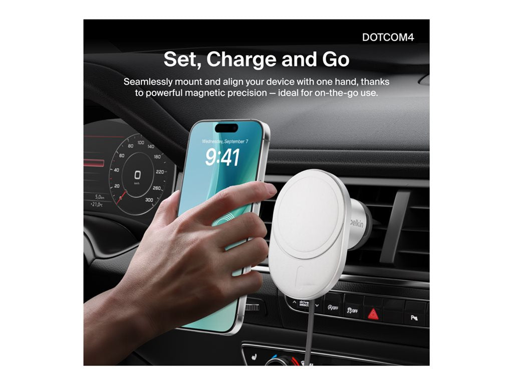 Belkin - Car wireless charging holder - magnetic with Qi2 + car power adapter - 15 Watt - Fast Charge - gray WIC008BTGR-V2