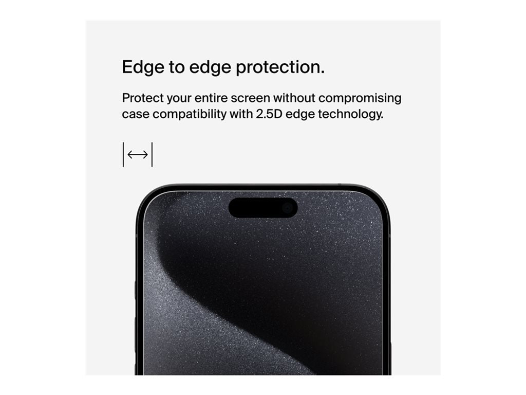 Belkin ScreenForce UltraGlass 2 - Screen protector for cellular phone - 9H, treated - glass - for Apple iPhone 15 Pro OVA133ZZ