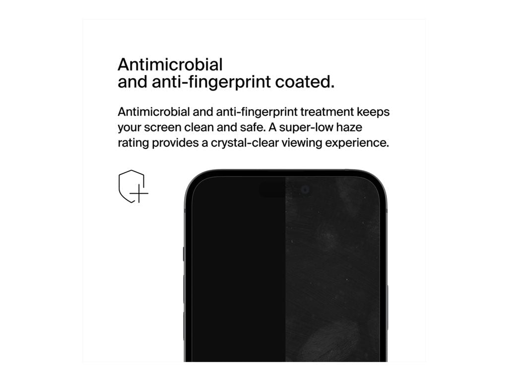 Belkin ScreenForce UltraGlass 2 - Screen protector for cellular phone - 9H, treated - glass - for Apple iPhone 15 Pro OVA133ZZ