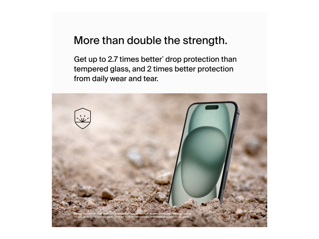 Belkin ScreenForce UltraGlass 2 - Screen protector for cellular phone - blue light filter - glass - for Apple iPhone 15 Plus OVA140ZZ