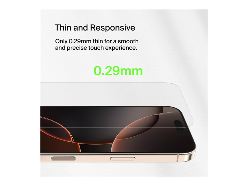 Belkin ScreenForce UltraGlass 2 - Screen protector for cellular phone - treated - 2.5D - glass - for Apple iPhone 16 Pro OVA157FQ