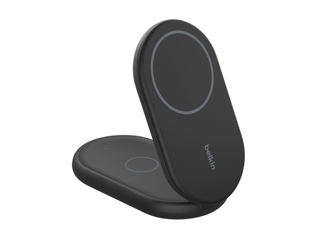 Belkin - Wireless charging stand - magnetic, foldable, with Qi2 + AC power adapter - 15 Watt - Fast Charge - black WIZ028TTBK