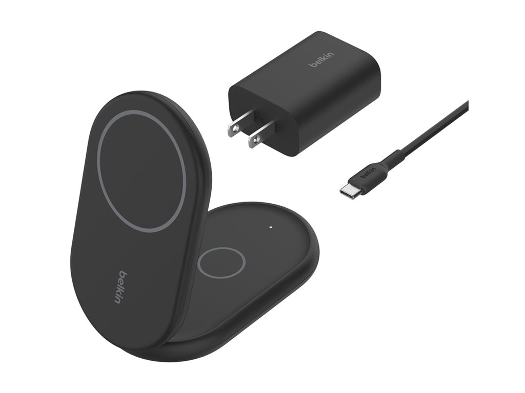 Belkin - Wireless charging stand - magnetic, foldable, with Qi2 + AC power adapter - 15 Watt - Fast Charge - black WIZ028TTBK
